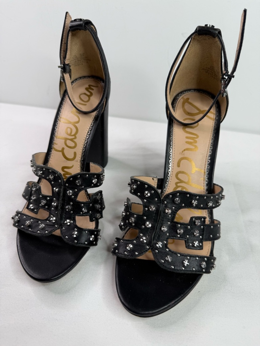 Sam Edelman Yasha Leather Sandals Black Silver Size 8.5